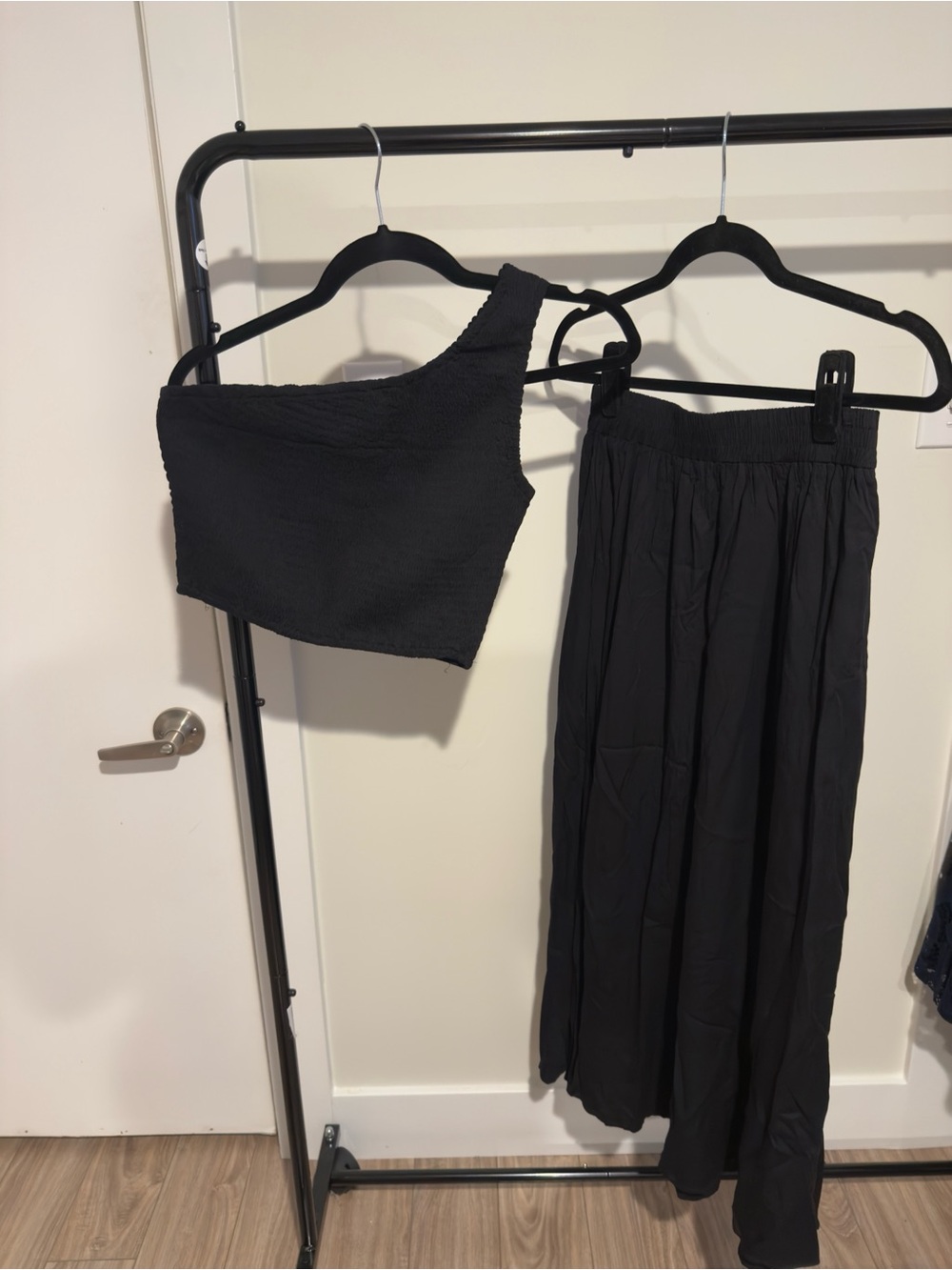 Black One-Shoulder Crop Top and Maxi Skirt Set